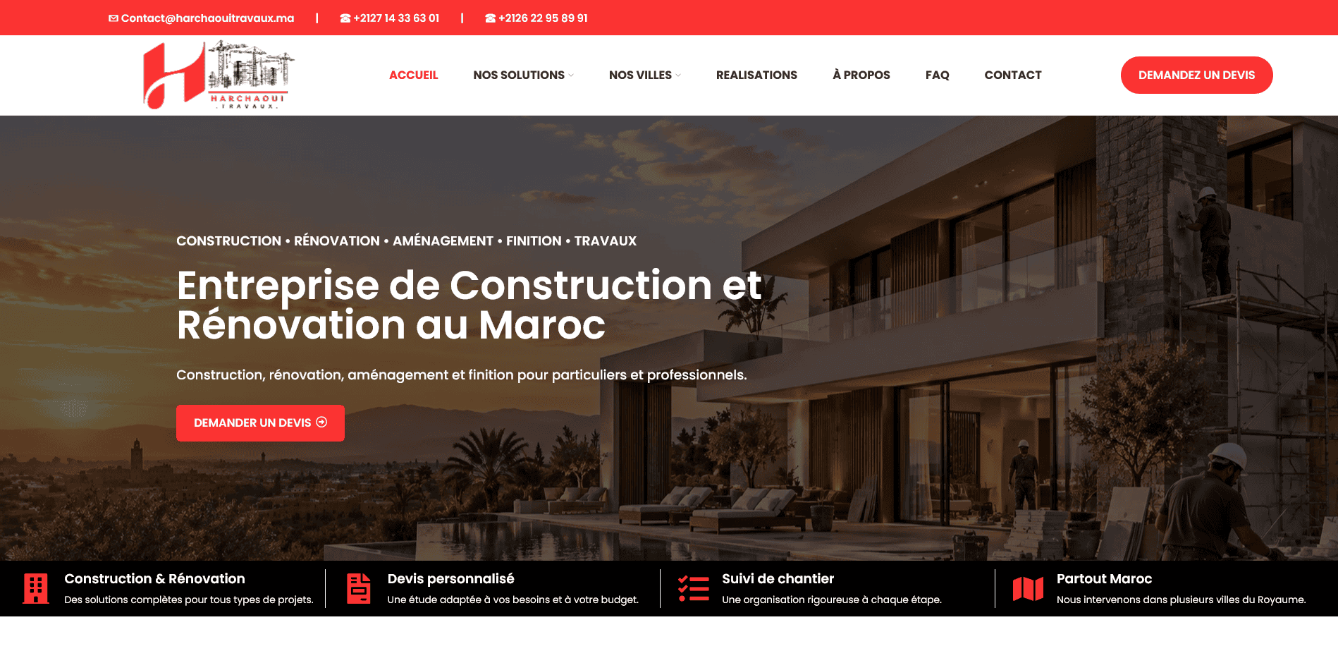 Home 13 Harchaoui Travaux – site web entreprise de travaux au Maroc